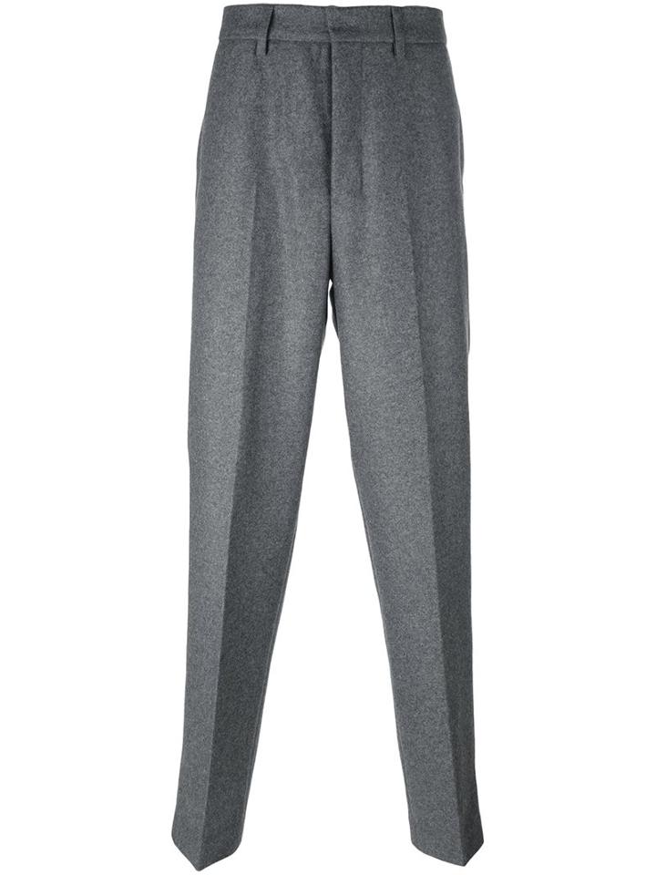 Ami Alexandre Mattiussi Pleated Tapered Trousers, Men's, Size: 50, Grey, Polyamide/polyester/wool