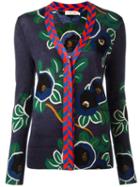 Tory Burch Floral Pattern Buttoned Cardigan, Women's, Size: Medium, Blue, Viscose/merino/polyamide/spandex/elastane