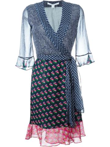Diane Von Furstenberg Nieves Multi Pattern Wrap Dress, Women's, Size: 6, Blue, Silk