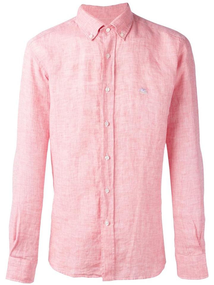 Etro Logo Embroidered Shirt, Men's, Size: Medium, Red, Linen/flax
