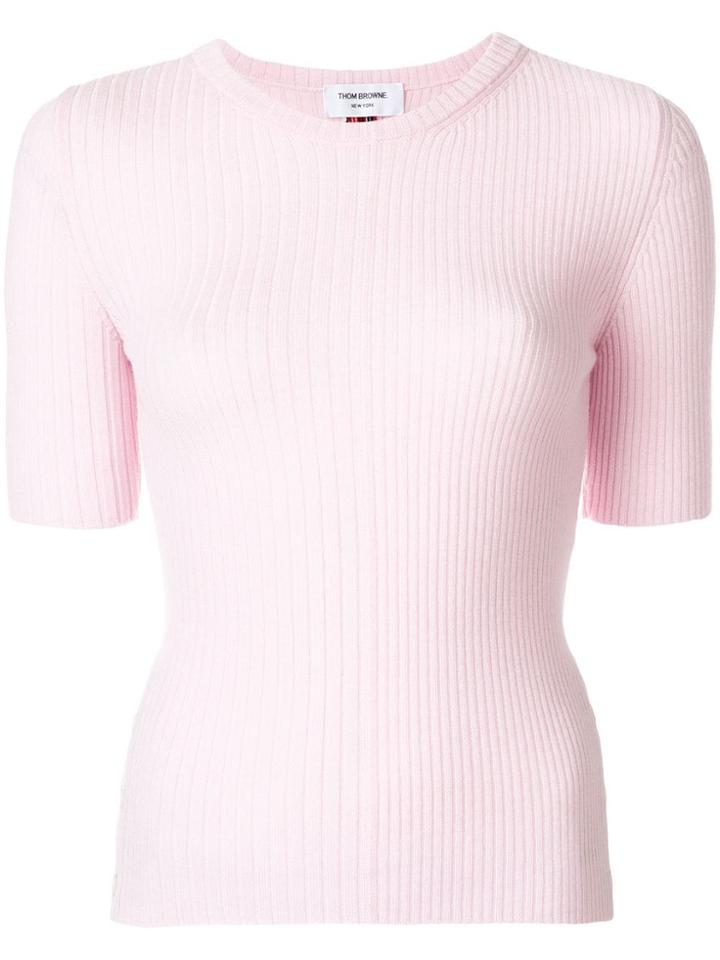 Thom Browne Striped Rib Stitch Merino Tee - Pink