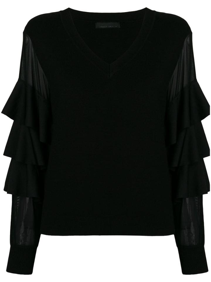 Frankie Morello Ruffled Sleeves Blouse - Black