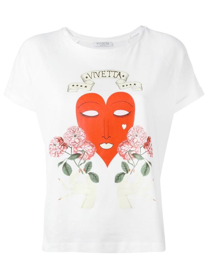Vivetta Heart Print T-shirt, Women's, Size: 42, White, Cotton