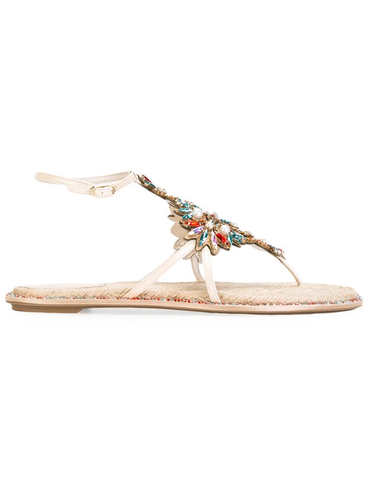 René Caovilla Stone Embellished Sandals - Multicolour