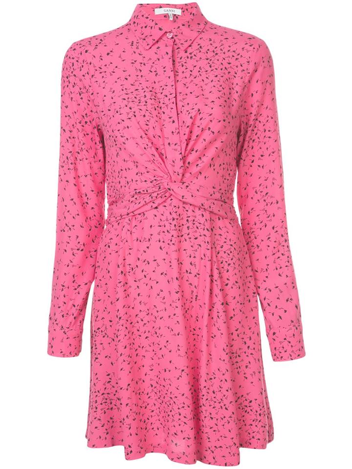 Ganni Leaf Print Wrap Dress - Pink & Purple