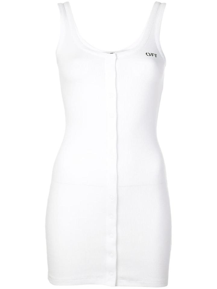 Off-white Sleeveless Ribbed Mini Dress