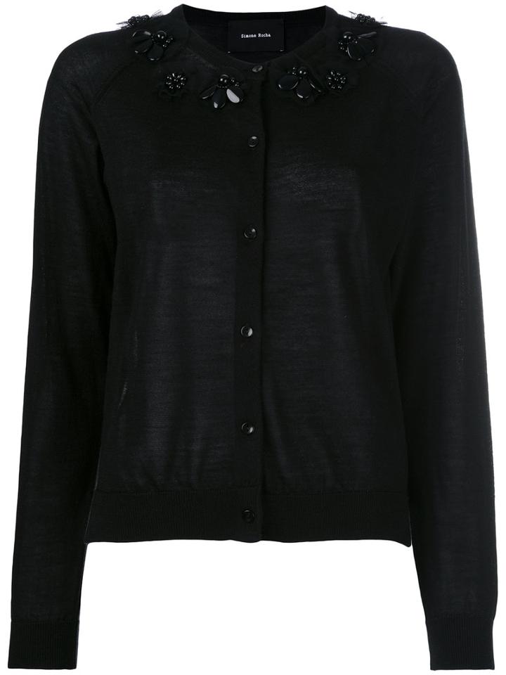 Simone Rocha Neckline Embellished Cardigan, Women's, Size: Medium, Black, Silk/cashmere/merino