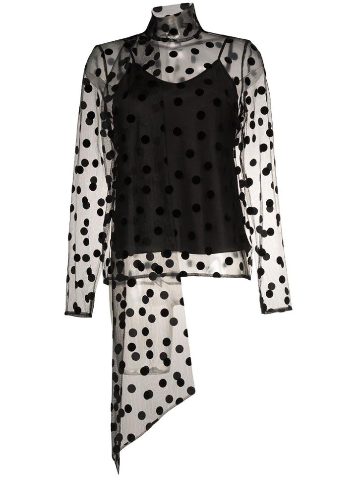 Erdem Yvonna Polka-dot Tie Neck Mesh Blouse - Black