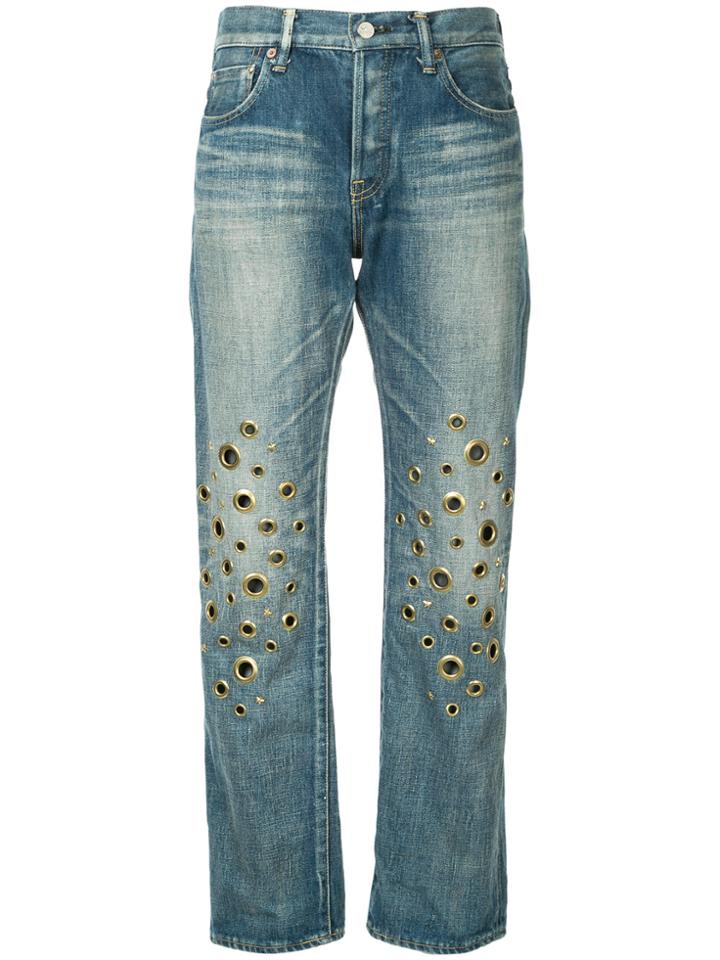 Tu Es Mon Trésor Knee Eyelet Jeans Short Length - Blue