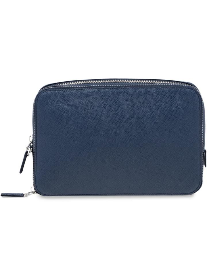 Prada Saffiano Logo Clutch Bag - Blue