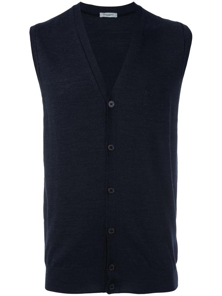 Paolo Pecora Buttoned Knit Gilet, Men's, Size: Xl, Grey, Wool