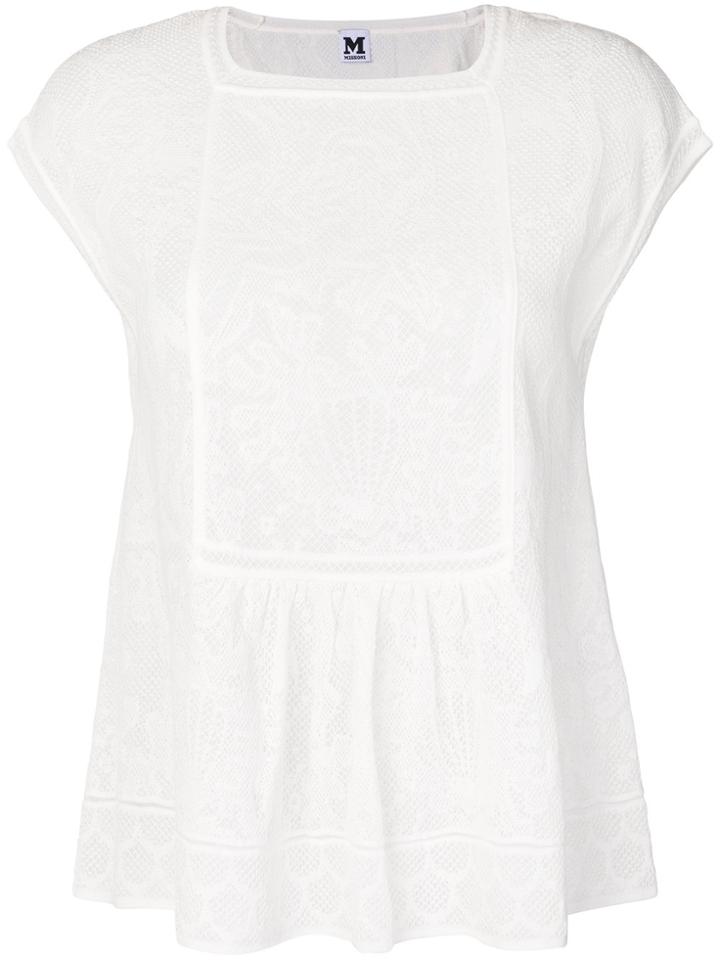 M Missoni Jacquard Cap Sleeve Peplum Top - White
