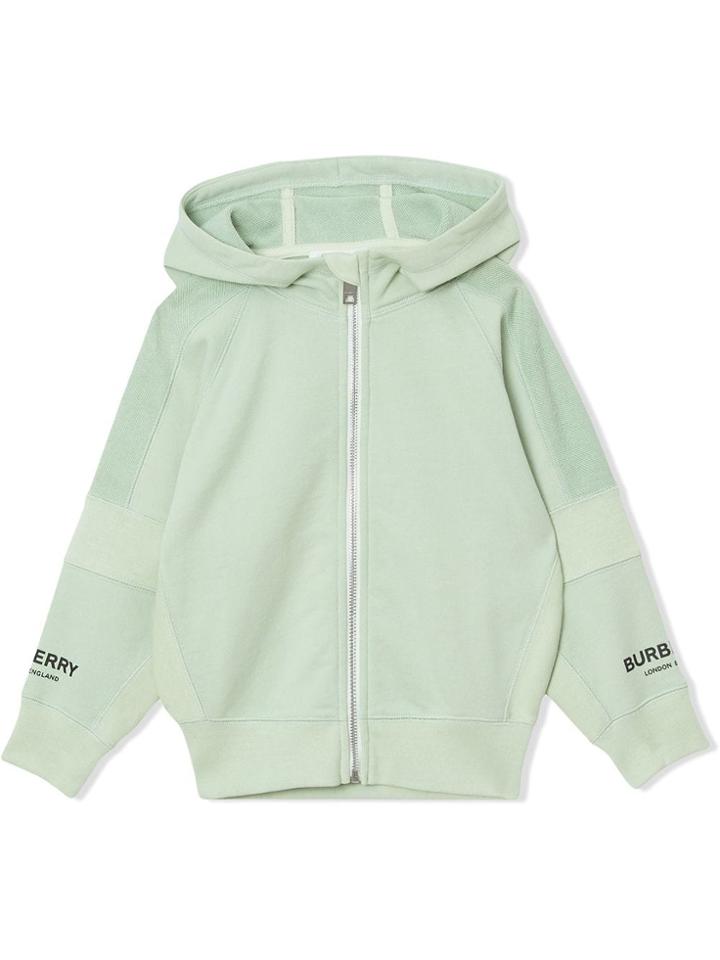 Burberry Kids Teen Logo Print Cotton Hooded Top - Green