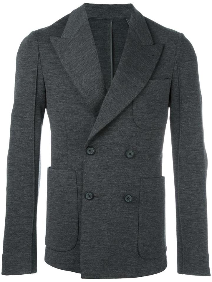 Wooyoungmi Double Breasted Blazer, Men's, Size: 48, Grey, Wool/nylon/spandex/elastane/viscose