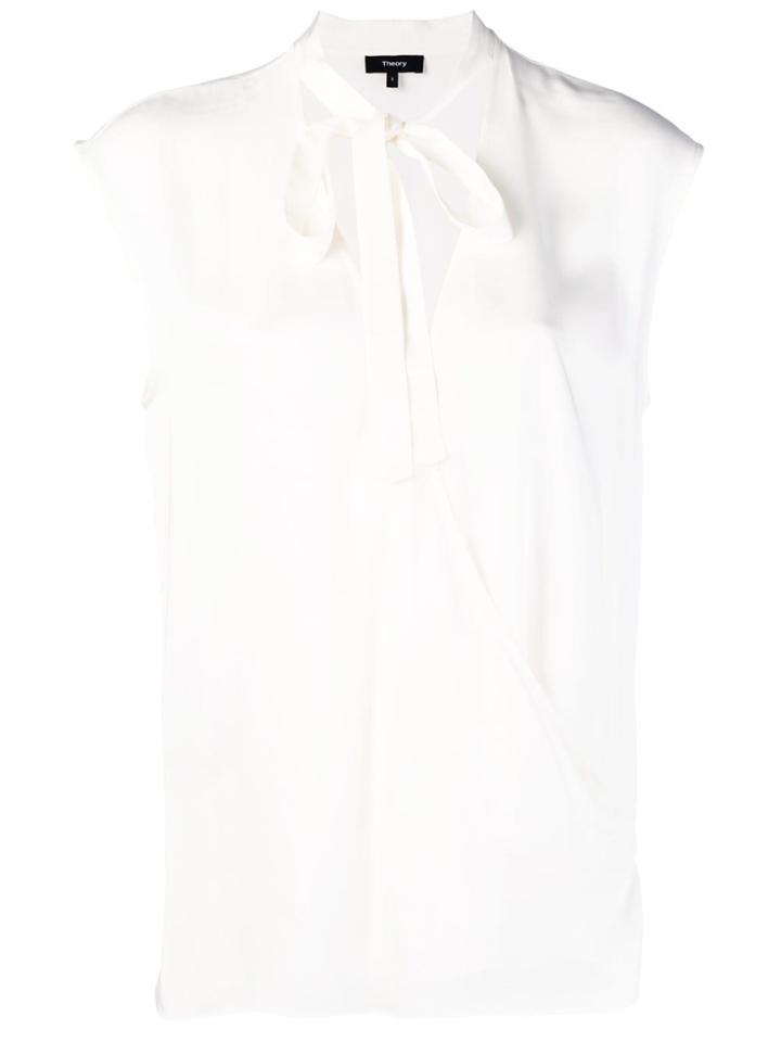 Theory Tie Front Wrap Blouse - White