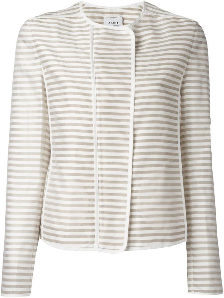 Akris Punto Striped Jacket, Women's, Size: 36, Nude/neutrals, Silk/cotton/viscose