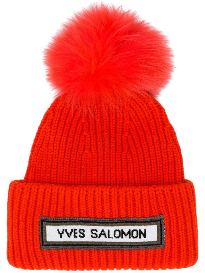 Yves Salomon Ribbed Pom Pom Beanie - Red