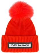 Yves Salomon Ribbed Pom Pom Beanie - Red