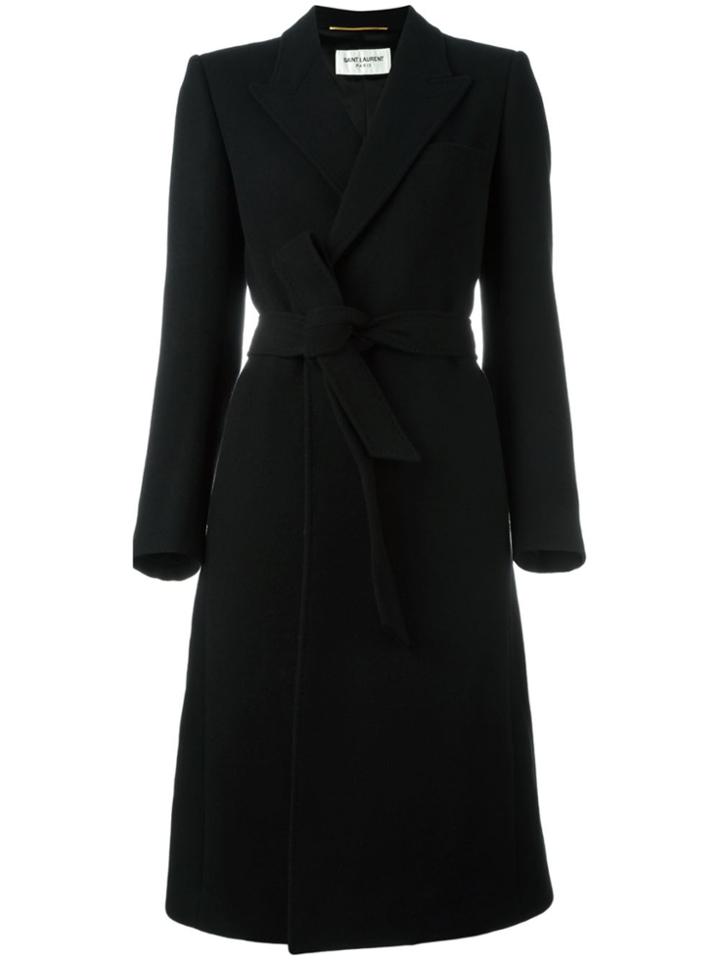 Saint Laurent Belted Long Length Coat - Black