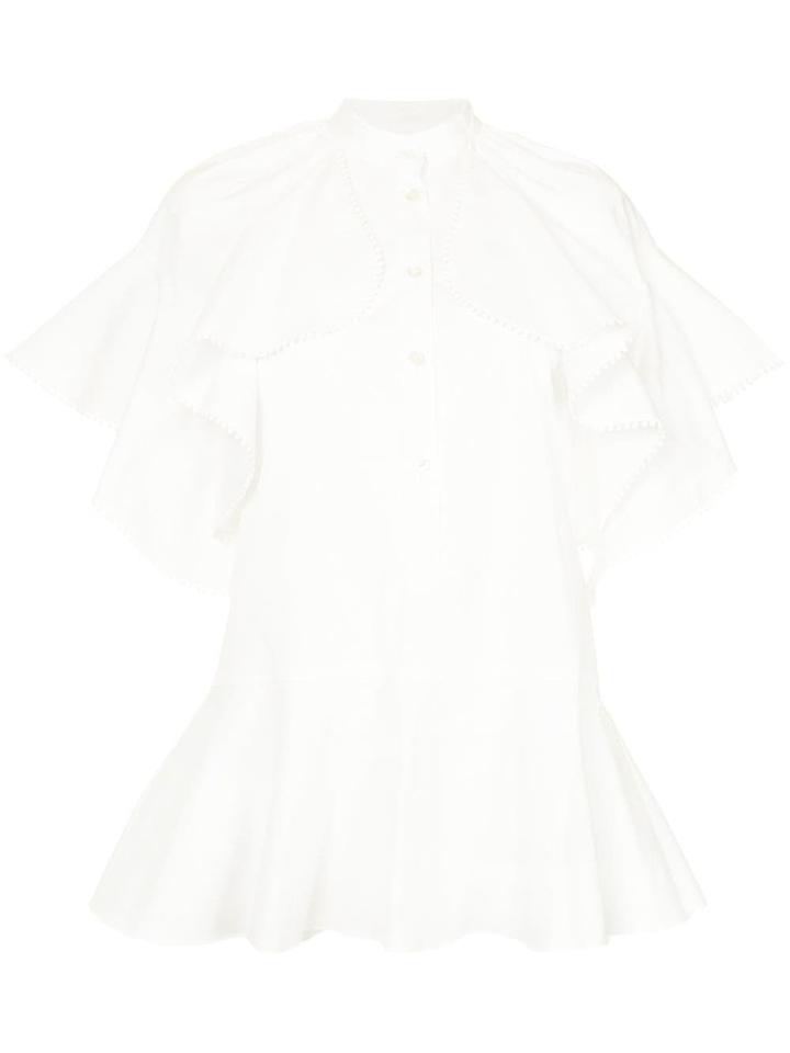 Oscar De La Renta Mandarin Collar Ruffle Shirt - White