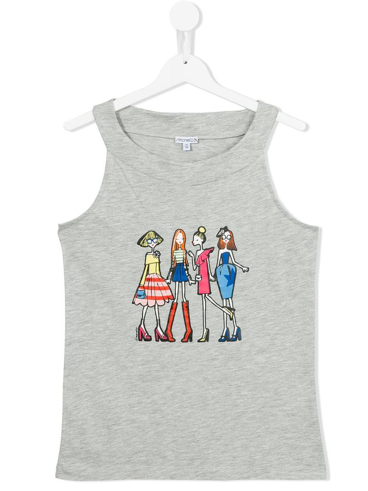 Simonetta Girl Print Tank Top, Size: 14 Yrs, Grey