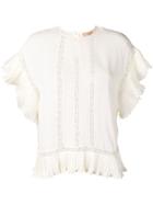 Twin-set Lace Insert Frill Trim Top - White