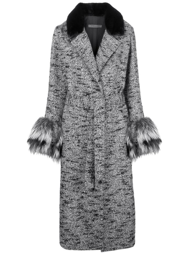 Simonetta Ravizza Fur Detail Belted Coat - Grey