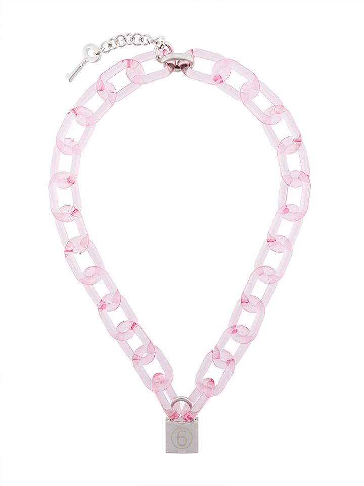 Mm6 Maison Margiela Logo Padlock Chain Necklace - Pink & Purple