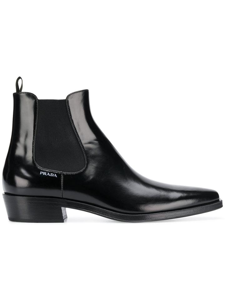 Prada Brushed Leather Beatles Boots - Black