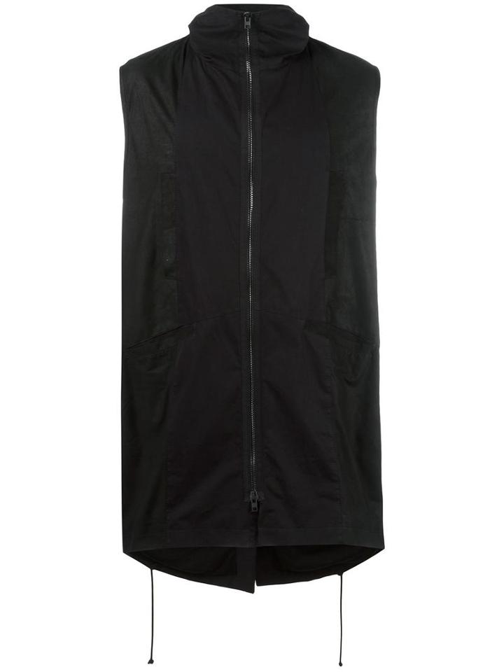 Isabel Benenato Zipped Sleeveless Coat, Men's, Size: 48, Black, Leather/cotton
