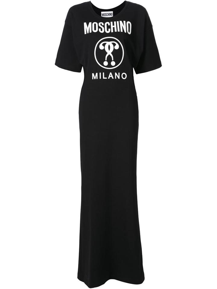 Moschino Double Question Mark Print Maxi Dress, Women's, Size: 40, Black, Cotton/spandex/elastane