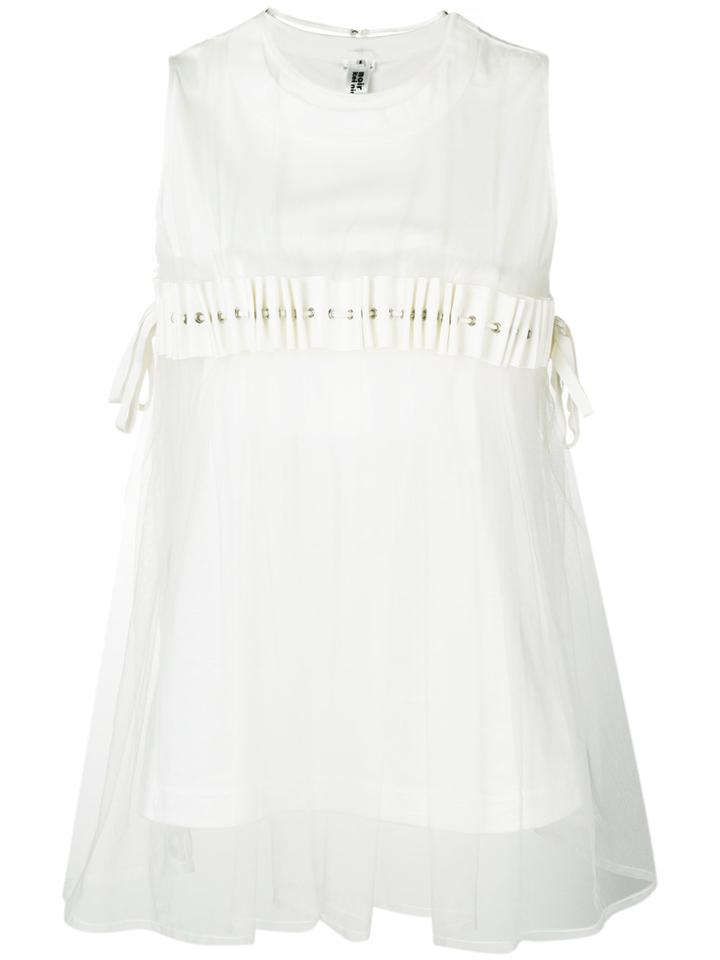 Comme Des Garçons Noir Kei Ninomiya Pleated Tulle Overlay Top - White