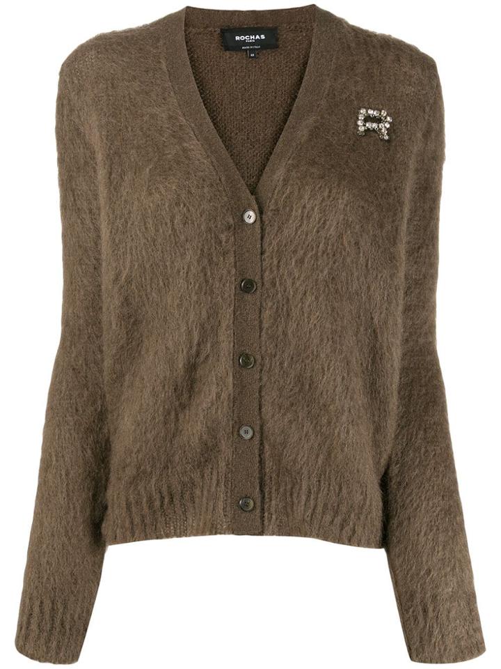 Rochas Crystal Embellished V-neck Cardigan - Brown