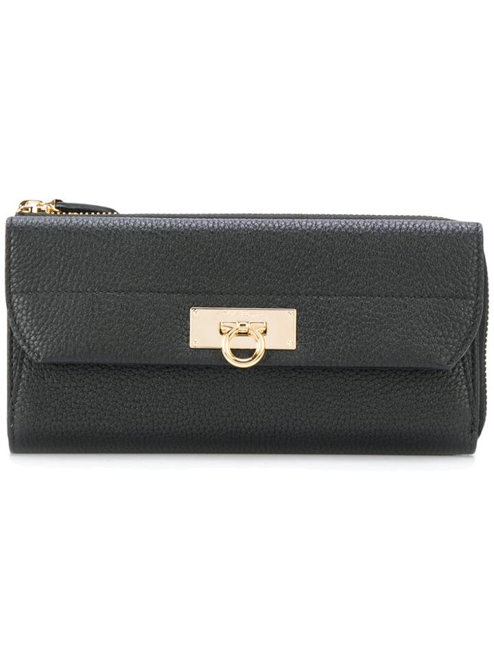 Salvatore Ferragamo Gancio Bar Zip Wallet - Black