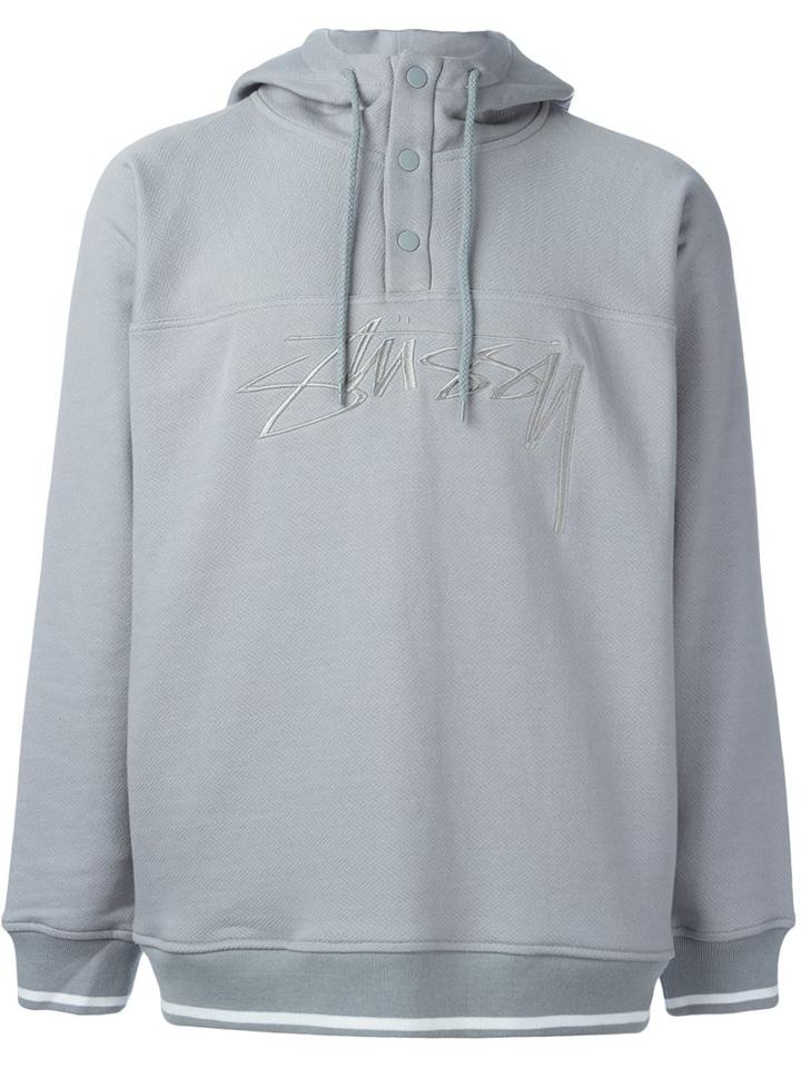 Stussy Embroidered Logo Hoodie, Men's, Size: Small, Grey, Cotton