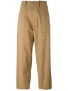 Y's - Straight Cropped Trousers - Women - Cotton/hemp - 1, Women's, Nude/neutrals, Cotton/hemp
