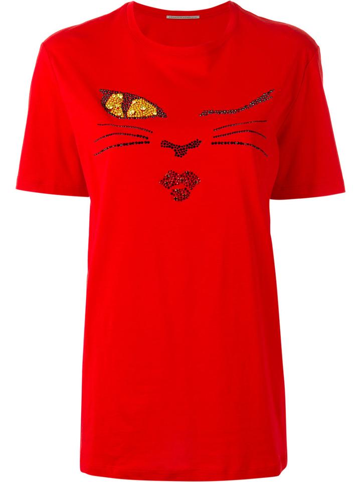 Ermanno Scervino Crystal Face T-shirt, Women's, Size: 42, Red, Cotton