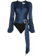 Alexandre Vauthier V-neck Diamanté Clasp All-in-one - Black