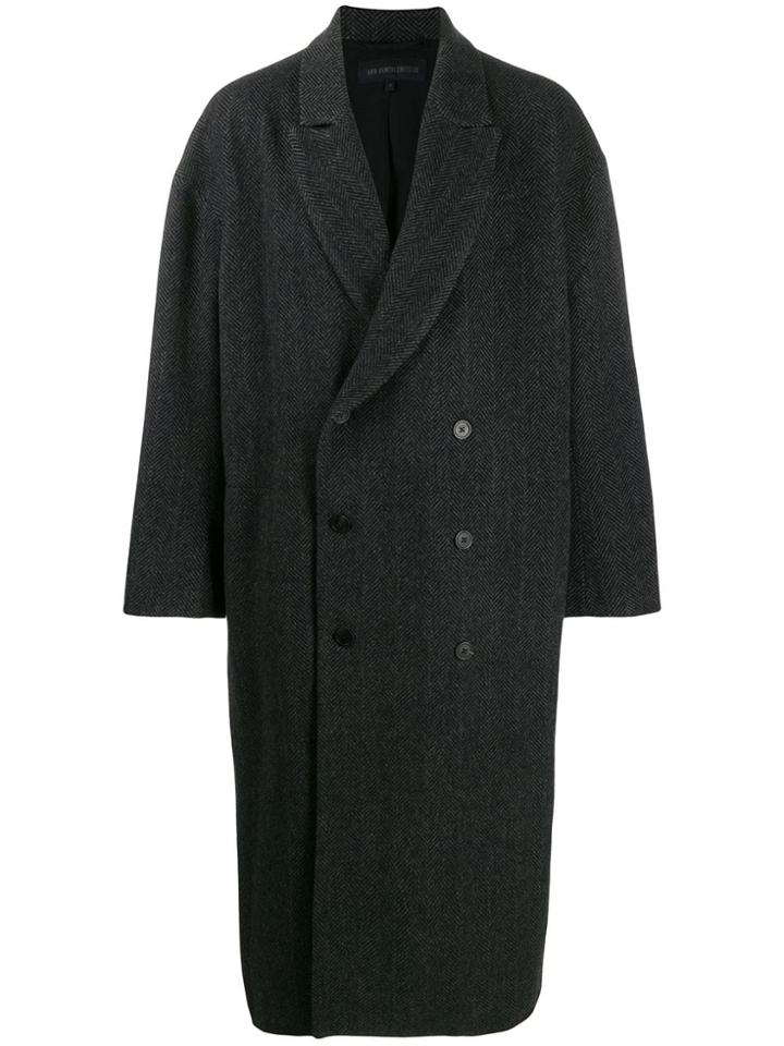 Ann Demeulemeester Grise Herringbone Oversized Peacoat - Black