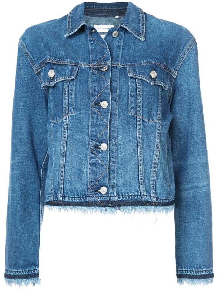 Rag & Bone Fringed Trim Denim Jacket - Blue