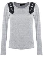 Leather Trims Top - Women - Cotton/leather - M, Grey, Cotton/leather, Andrea Bogosian