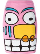 Jeremy Scott Cartoon Face Pencil Skirt, Women's, Size: 40, Pink, Rayon/polyamide