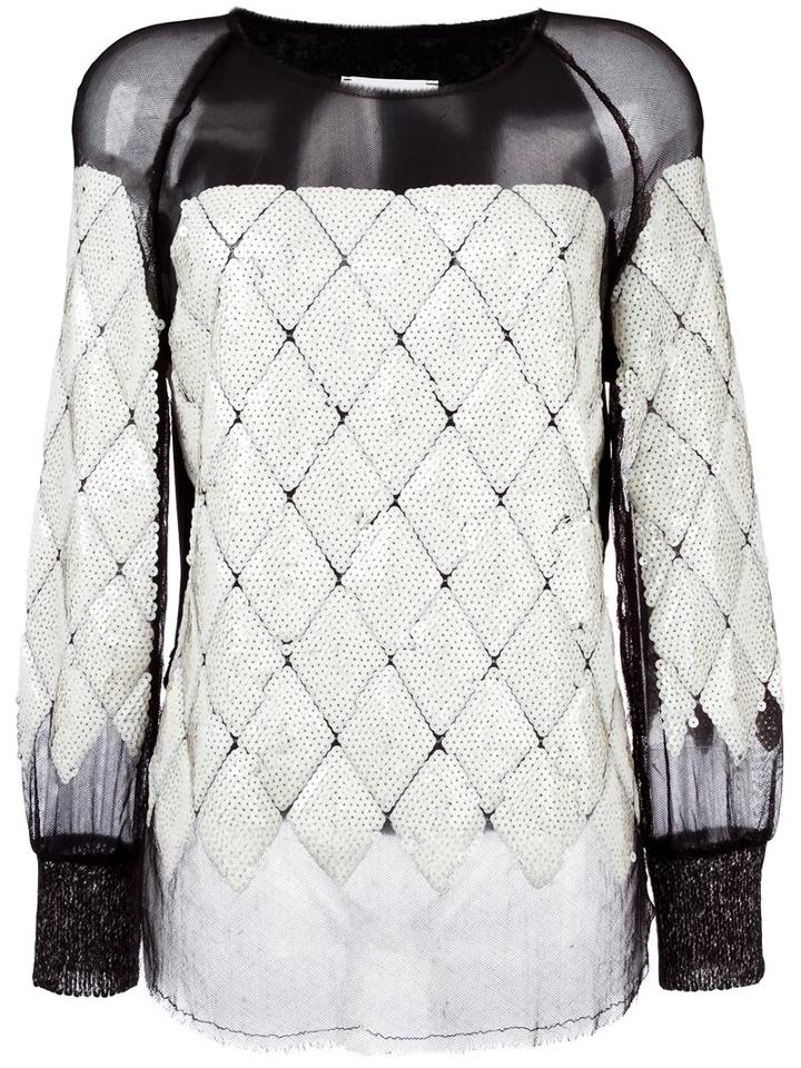 Aviù Sequined Sheer Detailing Blouse, Women's, Size: 44, White, Cotton/polyamide/polyester/spandex/elastane