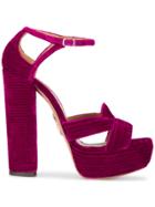 Aquazzura Pink Velvet Ava Plateau 150 Platform Sandals - Pink & Purple