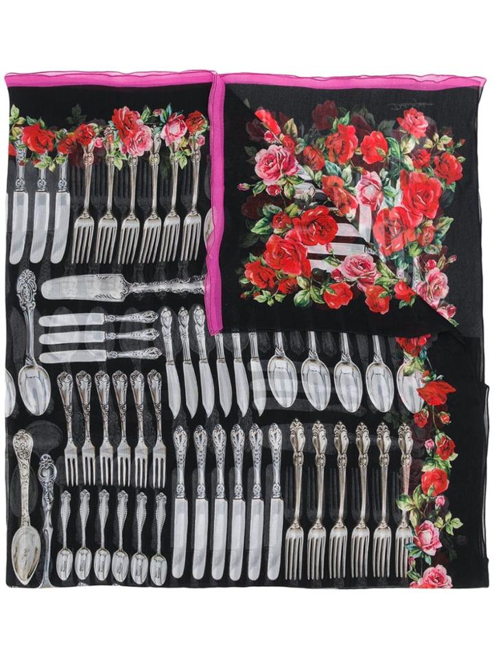 Dolce & Gabbana Floral Printed Scarf - Black