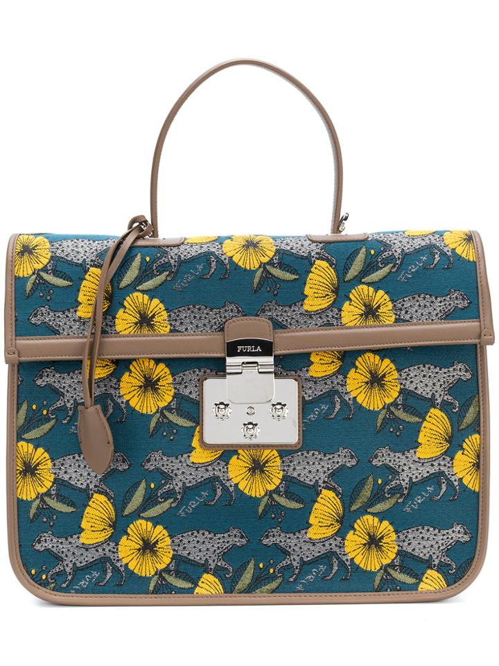 Furla Jungle Cat Printed Tote Bag - Blue