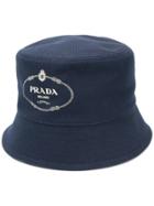 Prada Logo Print Bucket Hat - Blue