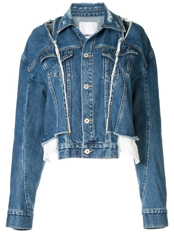 Ground Zero Cut-out Dropped Sleeves Denim Jacket - Blue