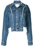 Ground Zero Cut-out Dropped Sleeves Denim Jacket - Blue