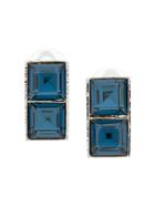 Christian Dior Vintage 90's Square Earrings - Blue